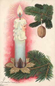 Cartão de Natal com uma vela de árvore de Natal de English School
