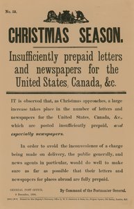 Aviso de postagem de Natal por comando do Postmaster General, 9 de dezembro de 1890