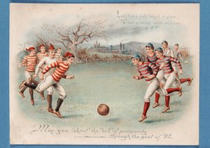 Cartão postal de Natal de um jogo de futebol, 1892 de English School