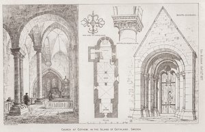 Igreja em Gothem, na Ilha de Gothland, Suécia (gravura) de English School