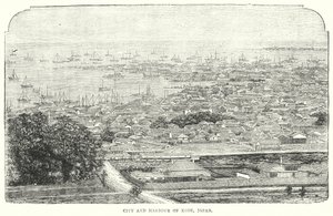 Cidade e Porto de Kobe, Japão (gravura) de English School