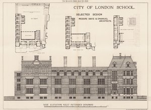 Escola da Cidade de Londres; elevação lateral de English School