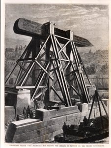 Agulha Cleópatra: A Maquinaria para Colocar o Obelisco em Posição no Aterro do Tamisa, 1878 de English School