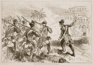 Clive levando seus homens até Conjeveram, ilustração de História Ilustrada de Cassells da Índia por James Grant, pub. 1879 de English School
