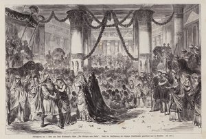 Encerramento do Acto I da ópera Die Konigin von Saba (A Rainha de Sabá) de Karl Goldmark, representada no Stadttheater de Leipziger, Alemanha (gravura) de English School