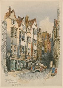 Cloth Fair, Smithfield, Londres, esboço em aquarela (wc no papel) de English School