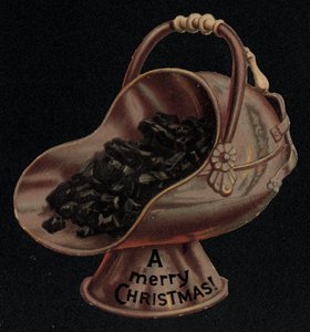 Carvão, cartão de Boas Festas de Natal. (chromolitho) de English School