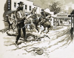 Cole Younger, um membro da Jesse James Gang, em um tiroteio de English School