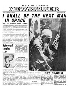 Coronel John Glenn, primeira página de &39;The Children&39;s Newspaper&39;, 1961 (papel de jornal)