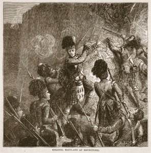 Coronel Maitland em Bhurtpore, ilustração da história ilustrada de Cassells da Índia por James Grant, bar. 1879 de English School