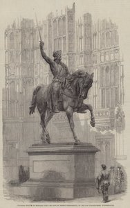 Estátua Colossal de Richard Coeur de Lion, do Barão Marochetti, no Old Palace-Yard, Westminster (gravura) de English School