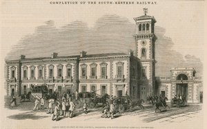 Conclusão da Ferrovia do Sudeste: Grande estação conjunta da Croydon, Brighton e Dover Railway Company, Southwark, Londres de English School