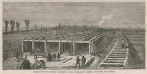 Construindo o aterro de concreto através dos pântanos de Plaistow de English School
