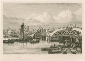Construção da nova ponte de Londres, 26 de julho de 1827 de English School