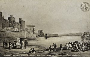 Conway Bridge em construção, 1848 de English School