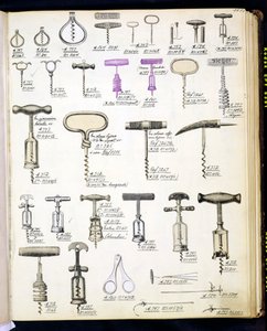 Saca-rolhas, de um catálogo comercial de produtos domésticos e acessórios, c.1890-1910 de English School