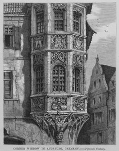 Janela de canto em Augsburg, Alemanha (gravura) de English School
