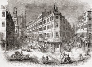 Cornhill, The Exchange e Lombard Street, Londres, Inglaterra, em meados do século XIX, da Velha Inglaterra: Um Museu Pictórico, pub. 1847 de English School