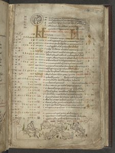 Algodão Julius A. VI, f.5, página do calendário de Maio: Pastores e rebanho (vellum) de English School