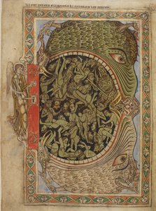 Algodão Nero C IV f.39 As mandíbulas do Inferno presas por um anjo, do Saltério de Henrique de Blois, c.1121-61 (velino) de English School