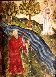 Cotton Nero Ms A X, f. 42 The Dreamer with the Pearl Maiden, c.1375-1400 (vellum) de English School