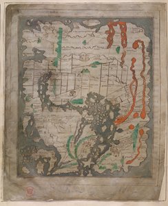 Cotton Tiberius B.V, Parte 1, f.56v O Mapa de Tibério, Mappa Mundi (velino) de English School