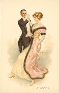 Casal a dançar os Lanceiros (cromolitho) de English School
