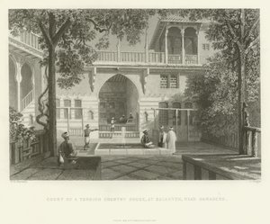 Tribunal de uma casa de campo turca, Salahyeh, perto de Damasco, 1837 de English School