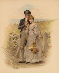 Casal de namorados a passear no campo (cromolitho) de English School