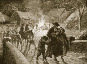 Covenanters expulsando um clérigo episcopal, ilustração da História ilustrada de Cassells da Inglaterra (foto sépia) de English School
