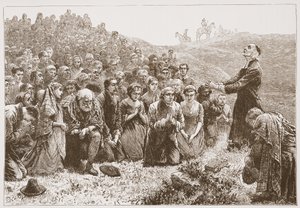 Covenanters adorando pelas margens do Whitadder, ilustração de The History of Protestantism por James Aitken Wylie (1808-1890), pub. 1878 de English School