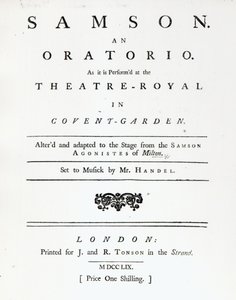 Capa de Partituras para Samson, um Oratorio by Handel, publicado em 1759 de English School