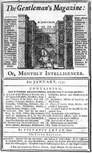 Capa da primeira edição da The Gentlemans Magazine, publicada em janeiro de 1731 de English School