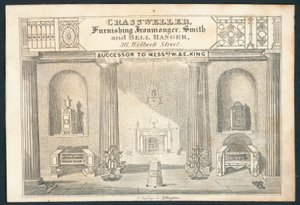 Crassweller, fornecedor de ferragens, ferreiro e gancho de sino, cartão de comércio de English School