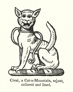Crest, um Cat-a-Mountain, sejant, colarinho e forrado (gravura) de English School