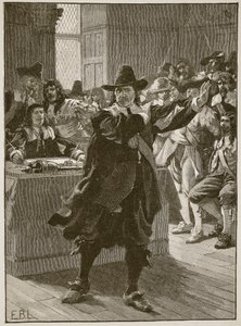 Cromwell dirigindo-se ao longo Parlamento pela última vez, ilustração de Cassells Illustrated History of England (foto em sépia) de English School