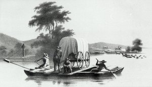 Cruzamento da boca Platte de Deer Creek, a partir de Exploração e Levantamento do Vale do Grande Lago Salgado de Utah por Howard Stansbury, publicado em 1852 de English School
