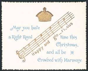 Notas da coroa e da música, cartão de Natal de English School