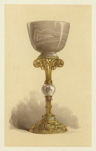 Taça ou Cálice, em ónix oriental, montado em ouro esmaltado (cromolitho) de English School