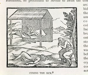 Cura do Doente, Nativos de Hispaniola, de "A História Narrativa e Crítica da América", editado por Justin Winsor, Londres, 1886 de English School