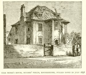 Czar Peters House, Campos Hughes, Rotherhithe, derrubado em julho de 1858 de English School