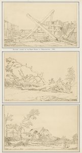 Danos causados pela Grande Tempestade em Roehampton, 1780 (tinta no papel) de English School