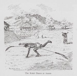 A dançar: A Dança Kukri em Assam (litho) de English School