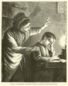 David Livingstone estudando depois de seu retorno do moinho de English School