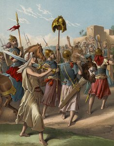 David regressa do abate do filisteu (chromolitho) de English School