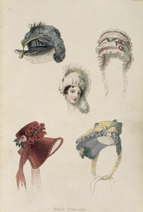 Chapéus de dia, gravura de moda de Ackermanns Repository of Arts de English School
