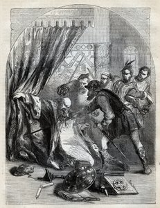 Morte do Cardeal Beaton, 29 de Maio de 1546 - Cardeal David Beaton (c1494-1546), Arcebispo de St. Andrews, assassinado durante a Reforma Escocesa - gravação de "History of England" de Cassell Petter & Galpin, Londres (1890) de English School