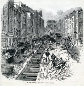 Aprofundando o Fleet Street Sewer, Londres, 1845 de English School