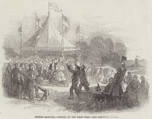 Deeside Railway, Corte do Primeiro Relva (gravura) de English School