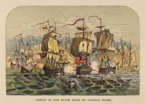 Derrota da frota holandesa pelo Almirante Blake (gravura a cores) de English School